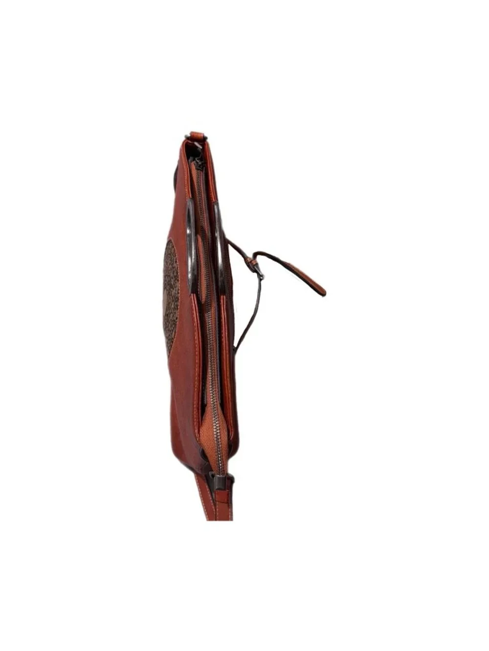 Genuine Leather Bag Brown Satchel Crossbody Tooled Western Folk Art Boho Rustic